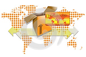 Illustration of transport box with creditcard photo