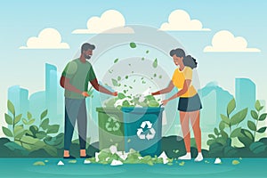 Illustration of trash collecting campaign for clean environment. Generative AI