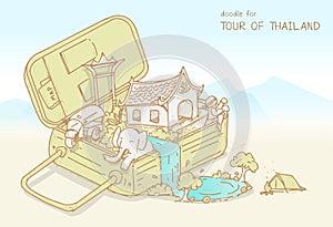 A  illustration traveling with luggage to Thailand, culture of Thailand. Info graphic Element / icon / Symbol , Vector