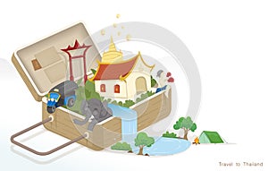 A  illustration traveling with luggage to Thailand, culture of Thailand. Info graphic Element / icon / Symbol , Vector