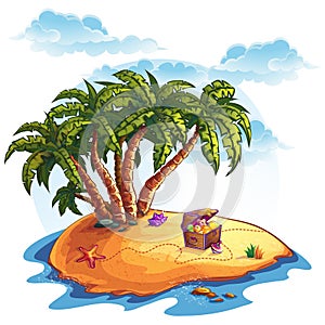 Illustration of treasure island and palms