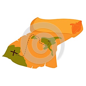 Illustration of a treasure map with on a white background. Vector illustration in a flat style