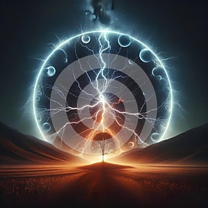 illustration of a tree being struck by lightning