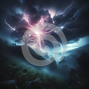 illustration of a tree being struck by lightning