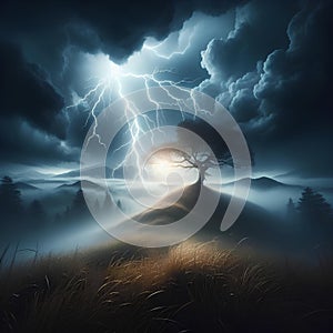 illustration of a tree being struck by lightning