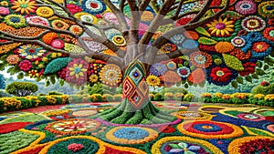 Colorful flora tree with vibrant patterns