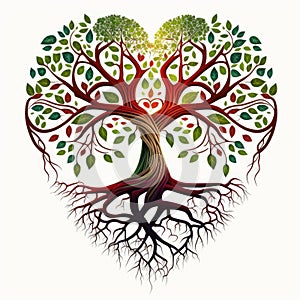 illustration of tree of life with its roots forming a heart, generative AI