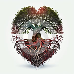 illustration of tree of life with its roots forming a heart, generative AI