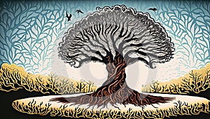 Illustration of the tree of life. Root of the tree