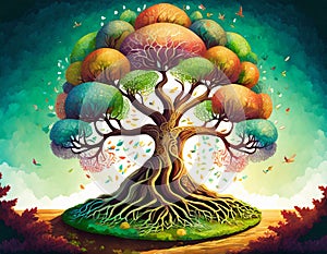 Illustration of the tree of life. Root of the tree