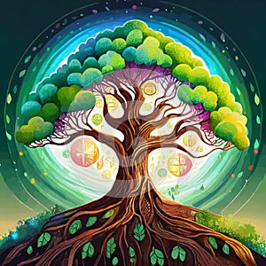 Illustration of the tree of life. Root of the tree