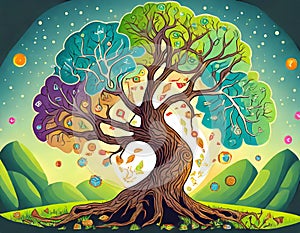Illustration of the tree of life. Root of the tree