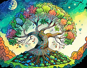 Illustration of the tree of life. Root of the tree