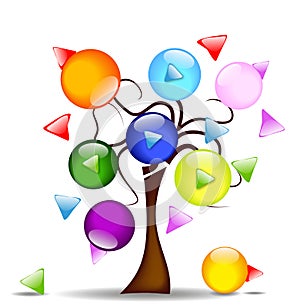Illustration with tree and multi-directional butto