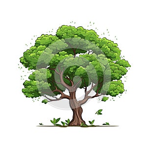 Illustration Tree on white background. Collection of design elements. Generative Ai