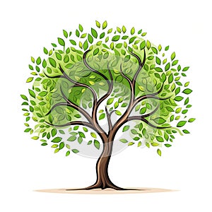 Illustration Tree on white background. Collection of design elements. Generative Ai