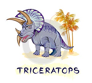 Illustration of triceratops. Prehistoric extinct dinosaur. Jurassic world animals. Isolated drawing on white background. Print for