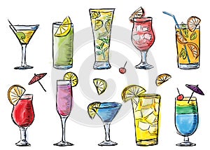 Illustration of tropical exotic cocktails.