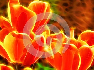 Illustration of a tulip flower in a neon light