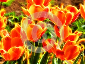 Illustration of a tulip flower in a neon light