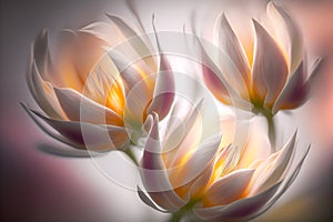 Illustration with tulips in pastel colors. Soft blur background effect.