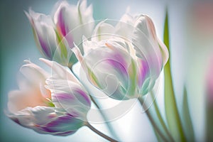 Illustration with tulips in pastel colors. Soft blur background effect. photo