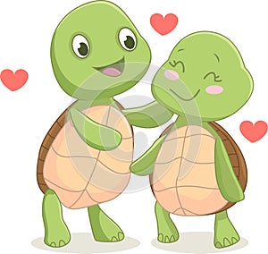 Illustration of turtle couple in love