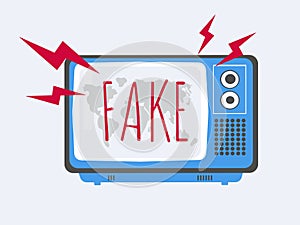 An illustration of TV program with fake news background. Disinformation, Spreading fake news concept. Hoax internet
