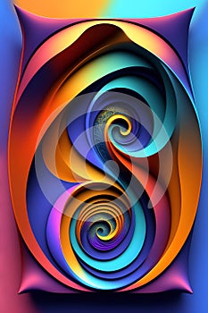 Two psychedelic Colorful geometric Spirals as abstract background puzzle reflected. generative ai photo