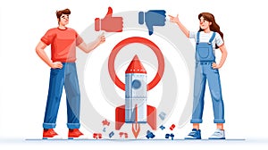 Teamwork Rocket Launch Approval - Thumbs Up Down Icons