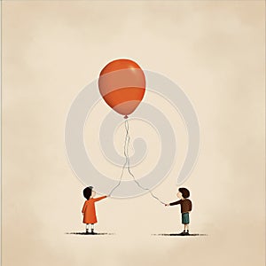 Illustration Of Two Children Holding Balloons In The Style Of Alessandro Gottardo And Adrian Donoghue photo