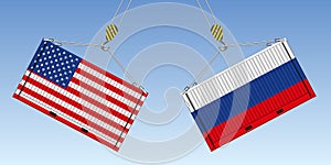 Illustration of two containers before the impact, symbol of the commercial war between the United States and Russia.