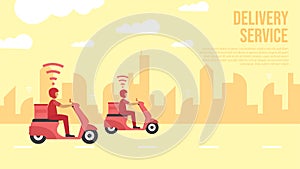 illustration of two courier delivery services riding a motorcycle