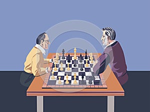 Illustration of Two Elderly Individuals Playing Chess