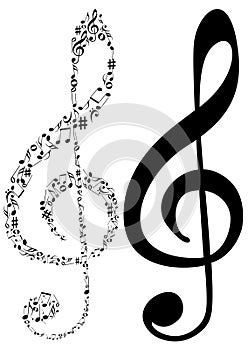 Illustration of two G clef and music notes