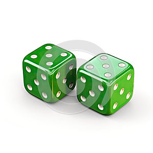 Illustration of two green dice 3D icon in white background