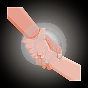 Illustration of two hands holding each other strongly on gradient black background