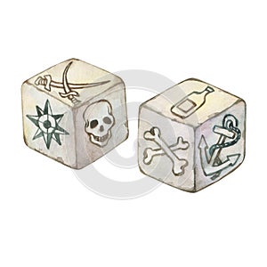 Illustration of two old pirated dice.