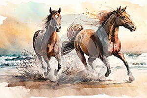 Illustration of two running horses