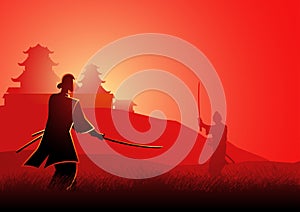 Silhouette Illustration of Samurai Duel