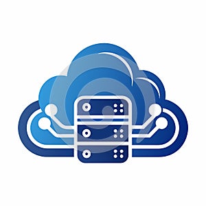 Illustration of two servers linked to a cloud, depicting cloud computing infrastructure, Design a simple and elegant vector logo