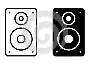 Speaker illustration, black and white, outline and silhouette versions