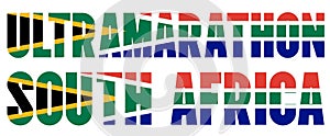 Illustration of Ultramarathon South Africa logo with South African flag overlaid on text