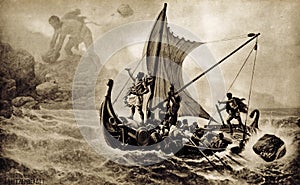 Illustration of Ulysses taunting Cyclops photo