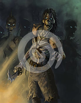 Illustration of undead pirate zombies - digital fantasy painting