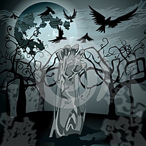 Illustration of undead zombie rising from the grave