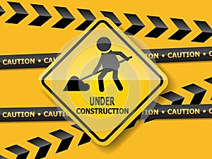 Under construction road sign work in progress