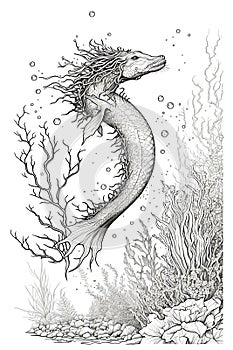 Illustration under the sea for coloring book.