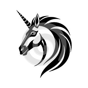 Illustration of a unicorn in black and white style.
