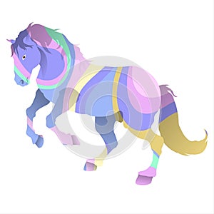 Illustration of a unicorn in a rainbow dress on a white background